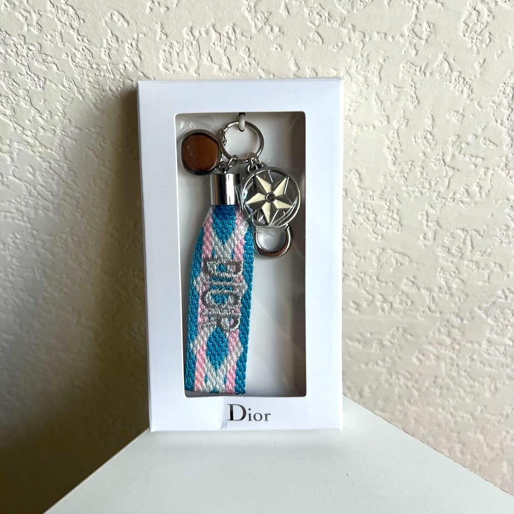 Dior Keychain with Pink and Blue Strap